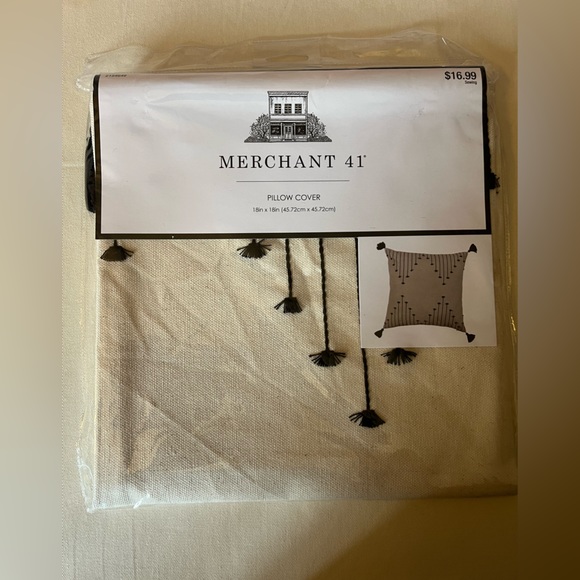 Merchant 41 Pillow Cover. Tan with Black Embroidered Accents. - Picture 5 of 5